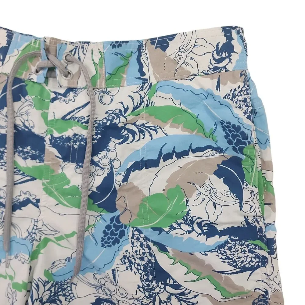 Speedo Swim Trunks Shorts Mens Large White Tropical Print Mesh Summer Beach